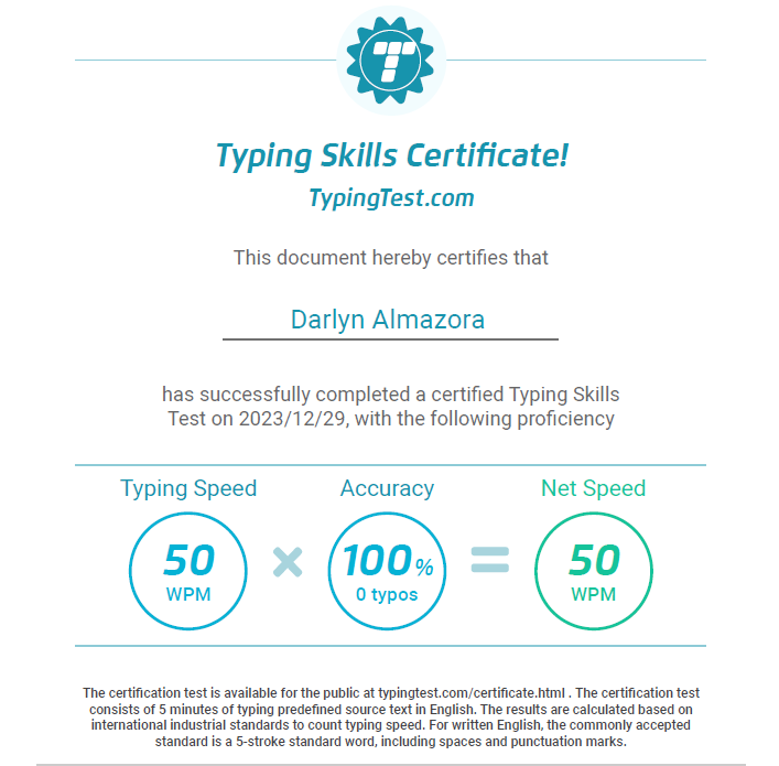 Typing Test Certificate