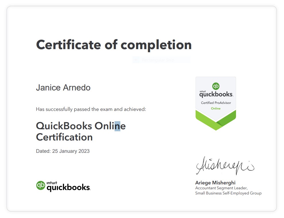 Quickbook Certificate