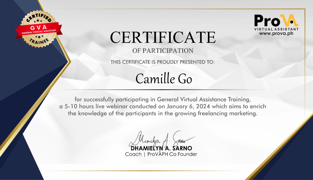 GENERAL VIRTUAL ASSISTANCE TRAINING CERTIFICATE