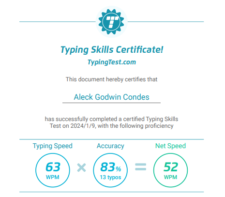 Typing Skills Certificate