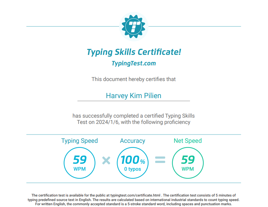 Typing Test Certificate