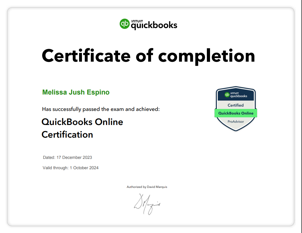 Quickbooks Online Completion