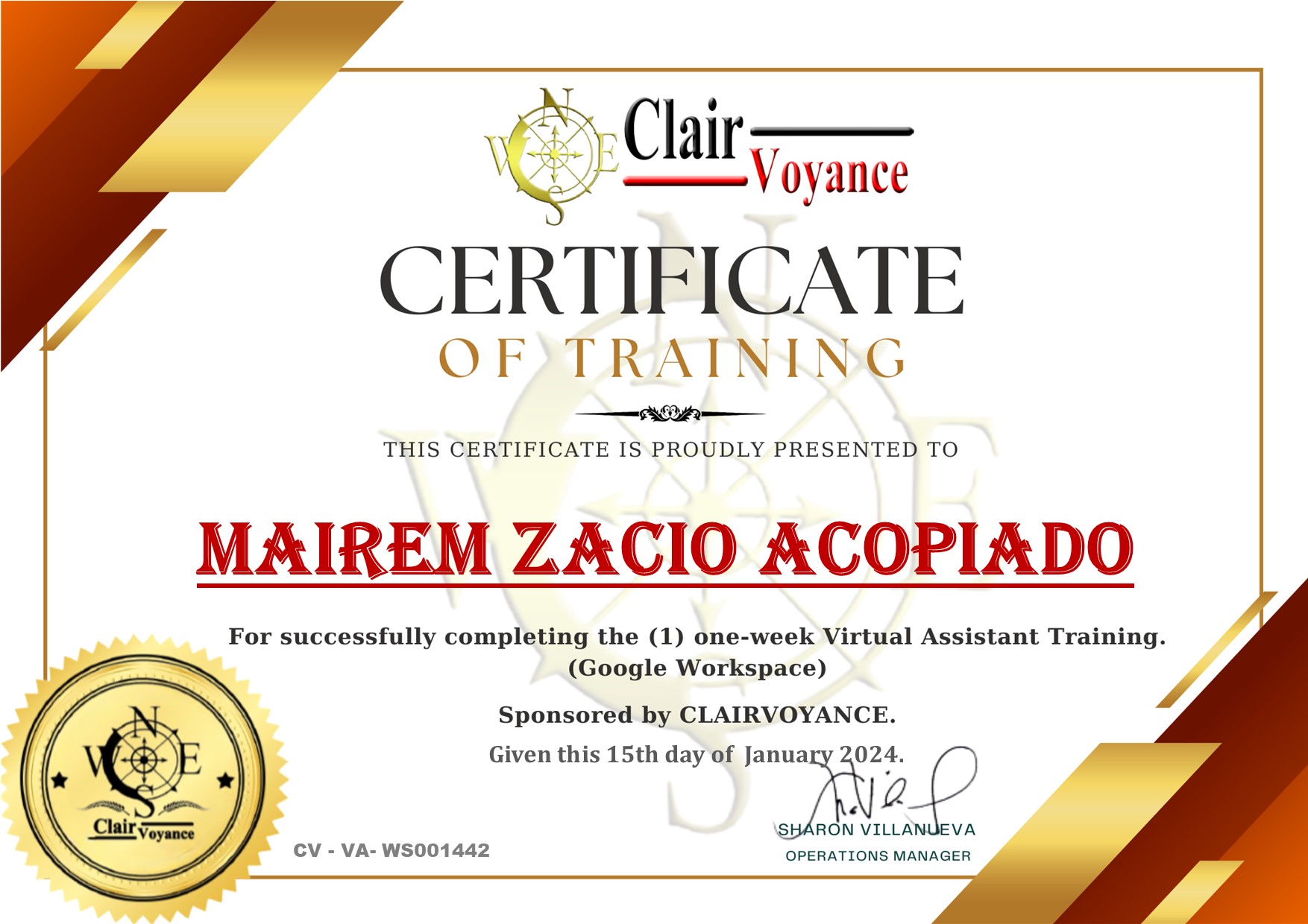 Advance Training Certificate