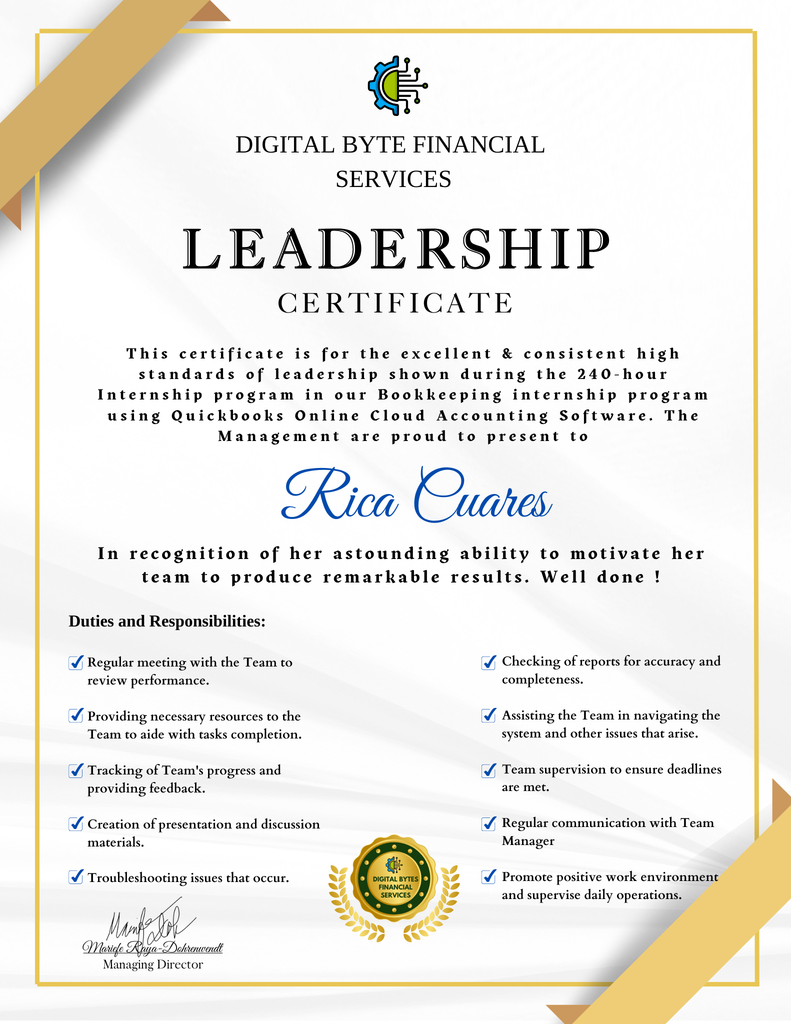 QB Leadership Certificate