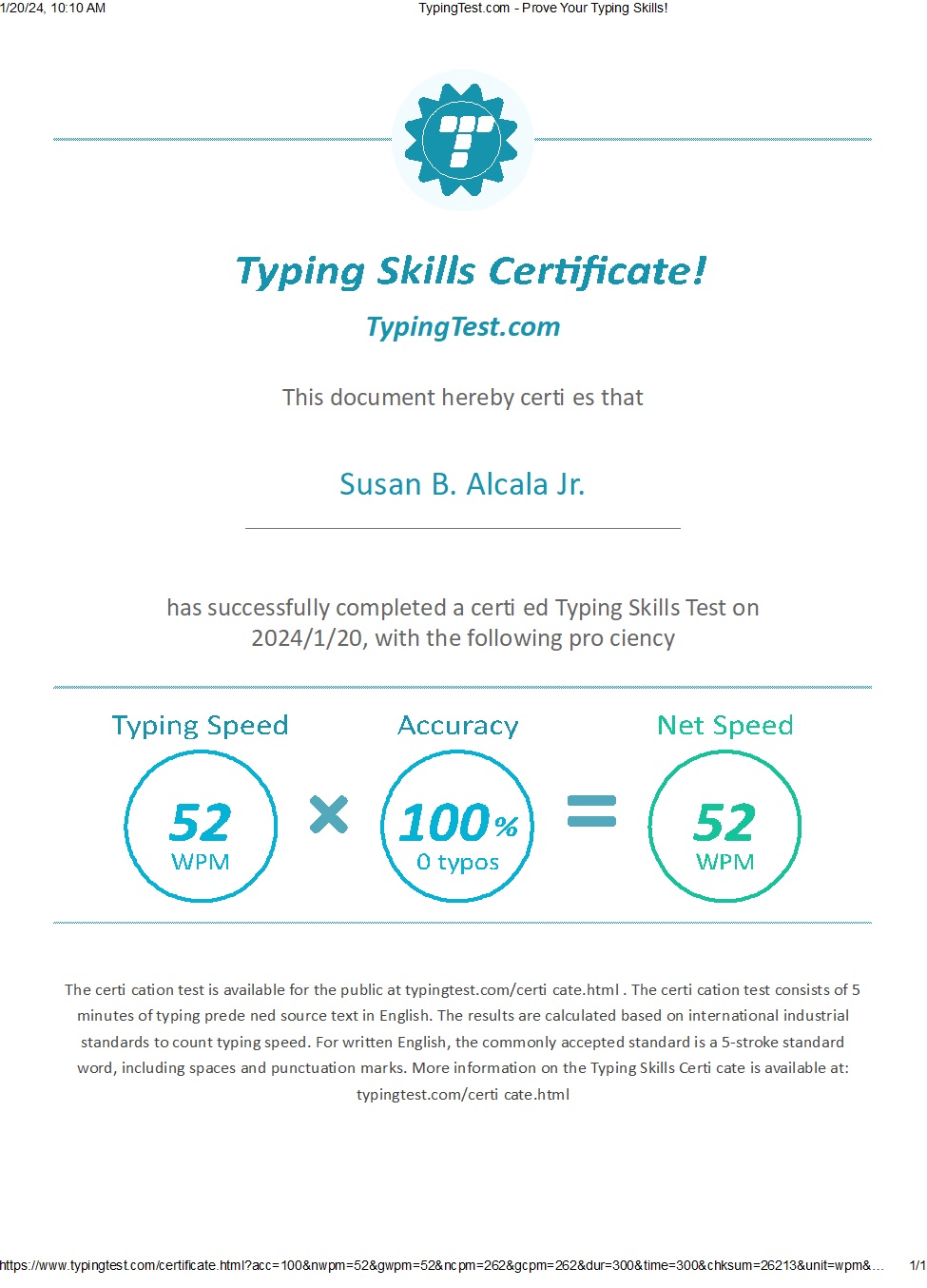 Typing Skill Certificate