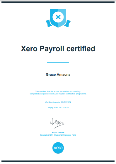 Xero Payroll Certificate