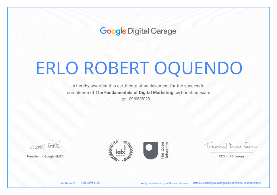 Digital Marketing Certification by Google Digital Garage