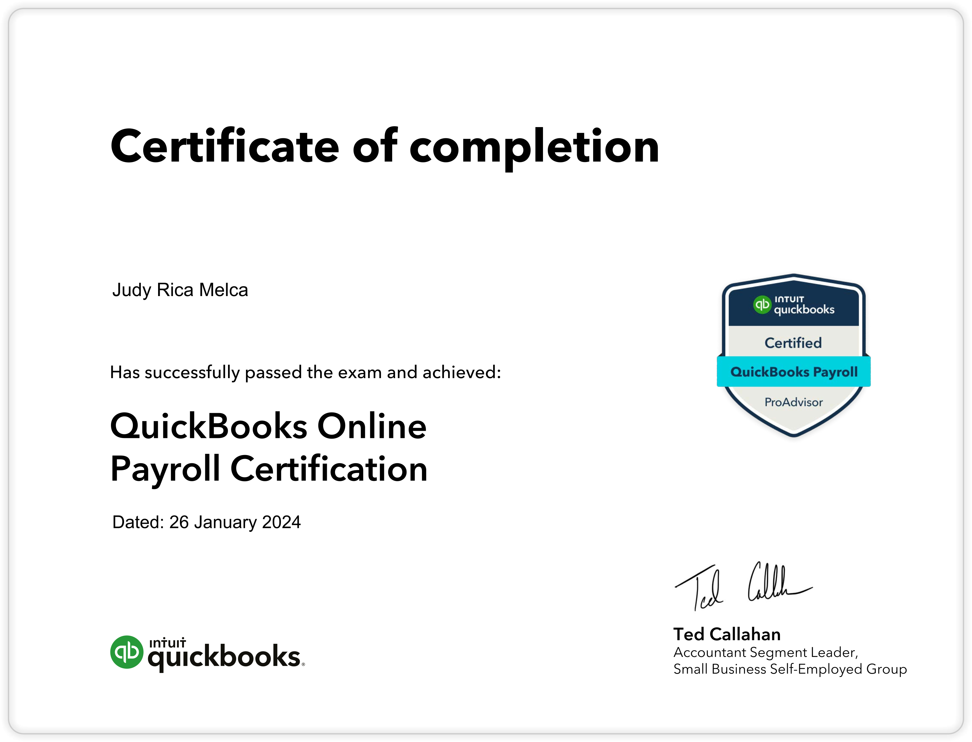 Certified QuickBooks Payroll Advisor