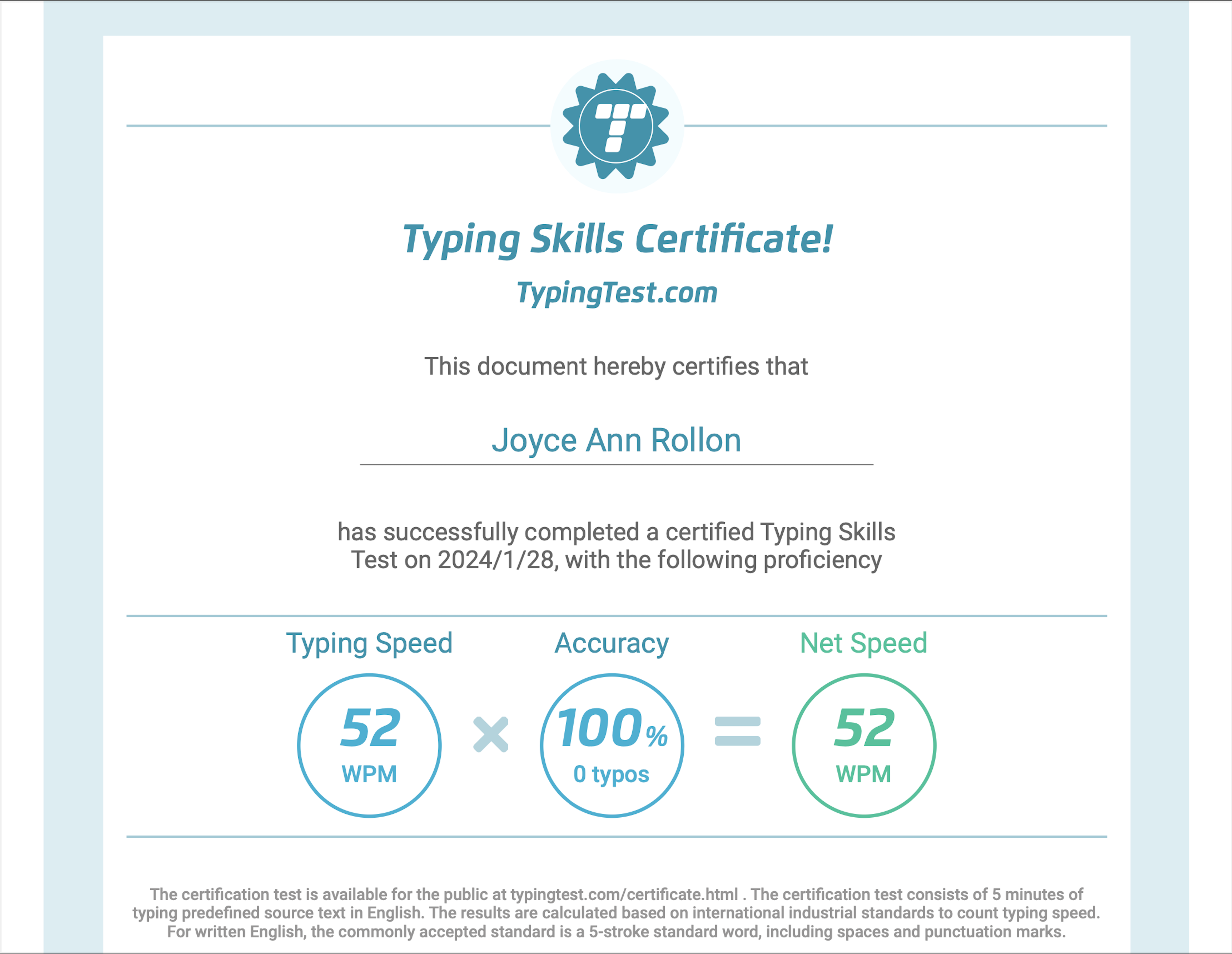 Typing Skills Certificate