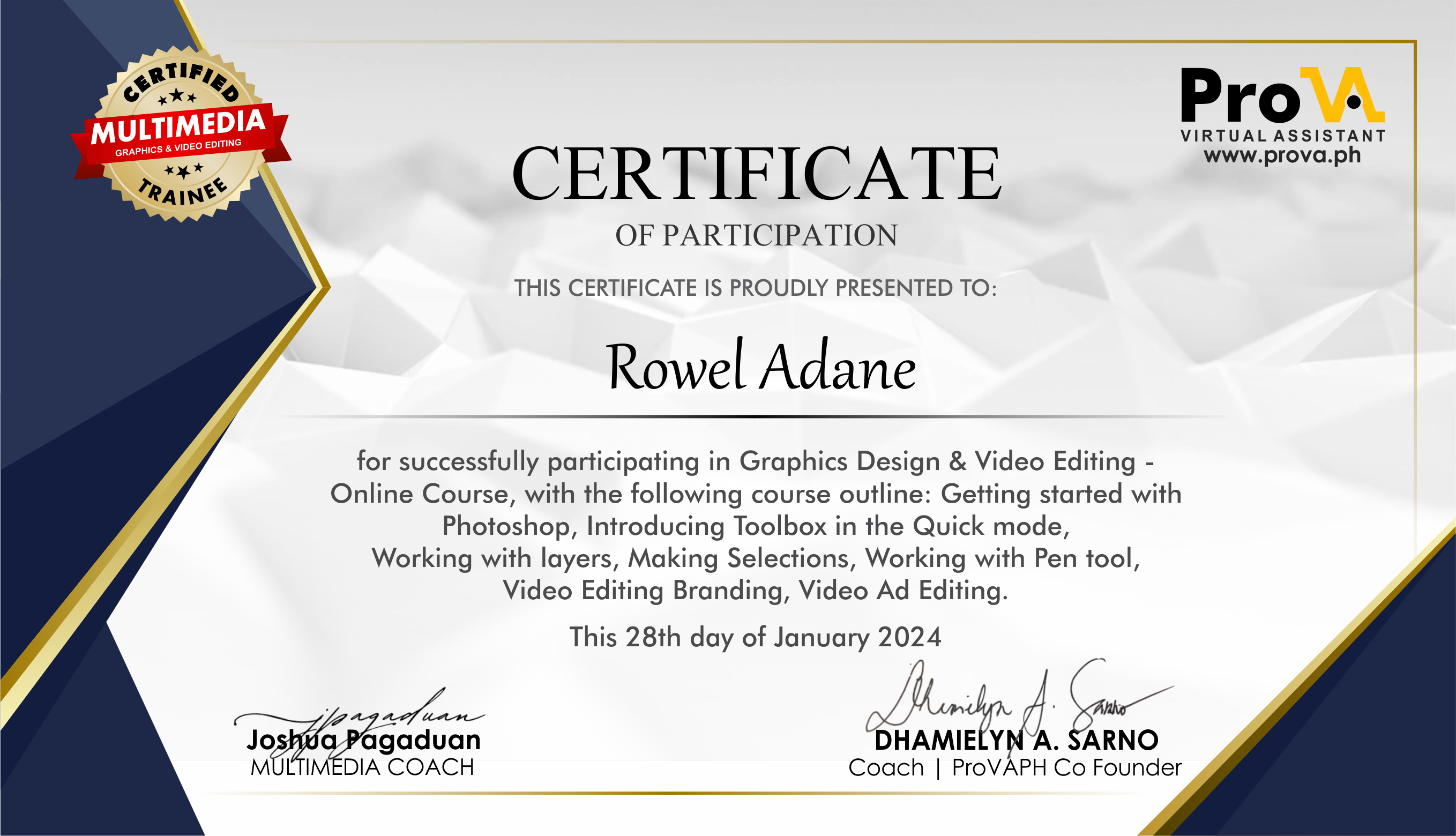 GRAPHIC DESIGN AND VIDEO EDITING CERTIFICATE