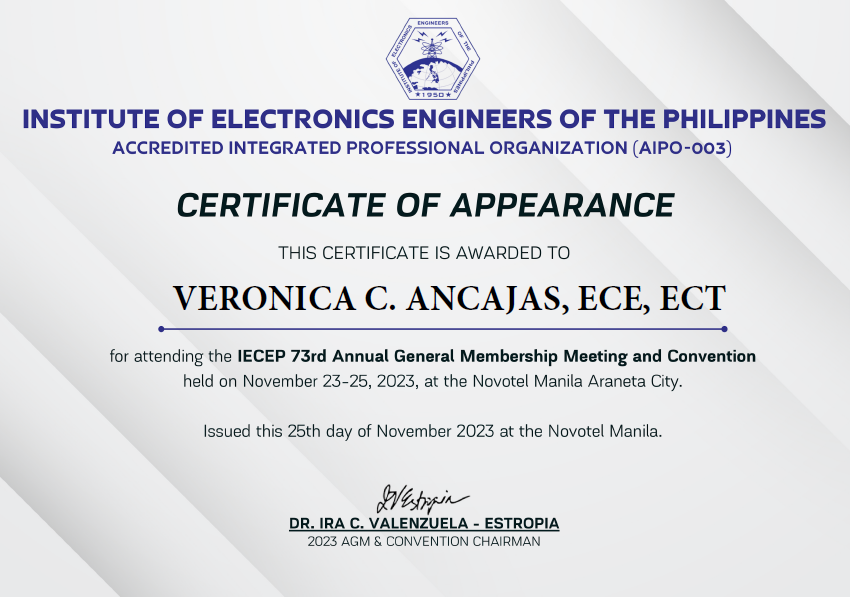 Certificate of Appearance (IECEP Nov. 23-25, 2023)