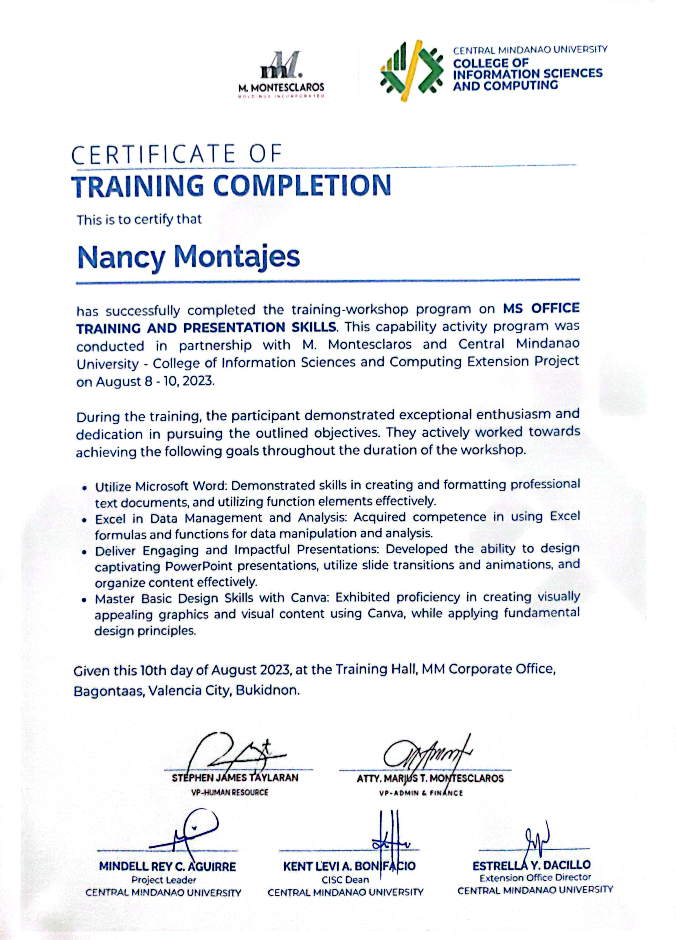 MS Office Training and Presentation Skills