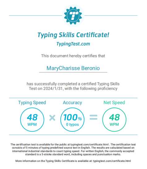 Typing Skills Certificate