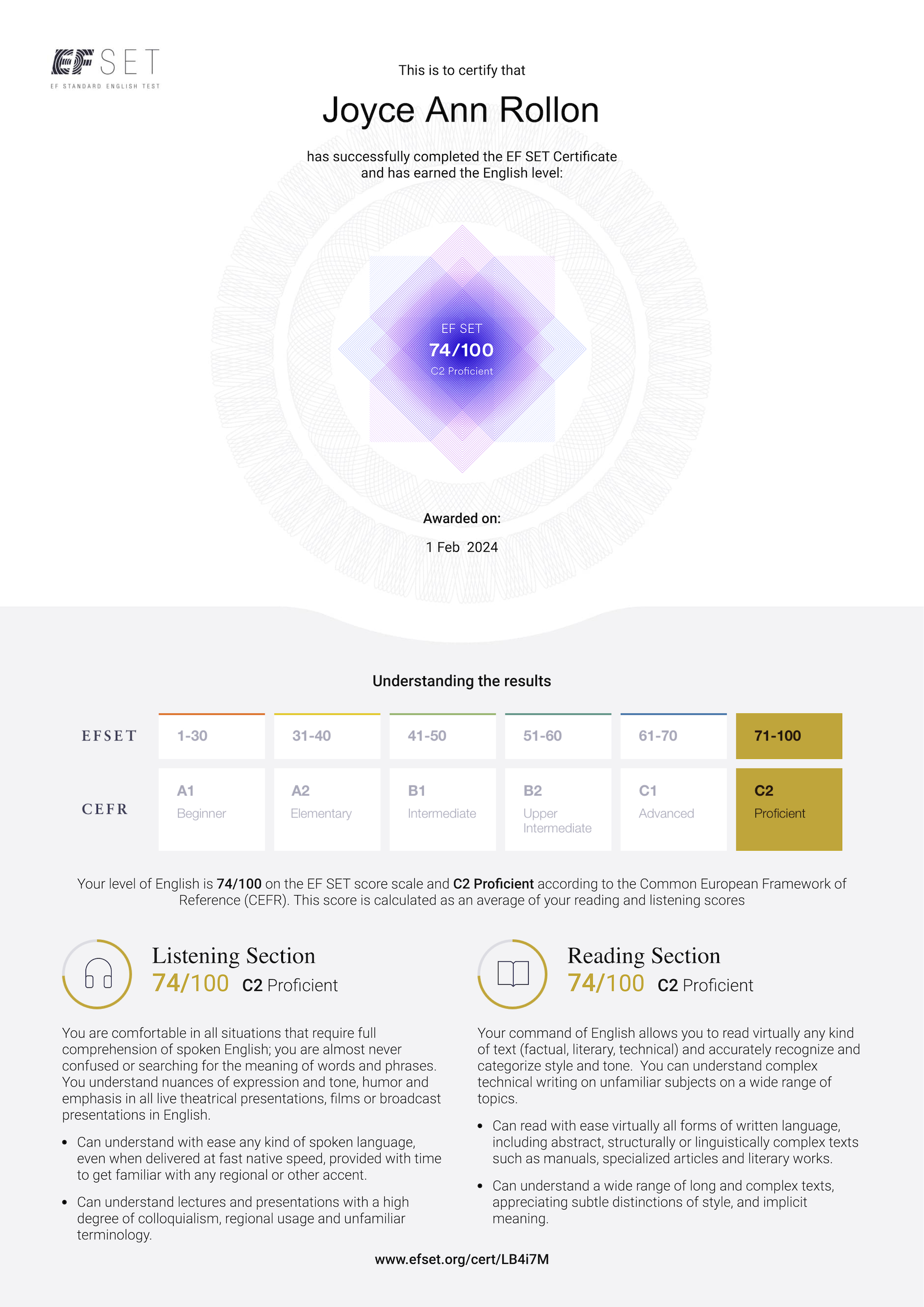 EF SET Certificate