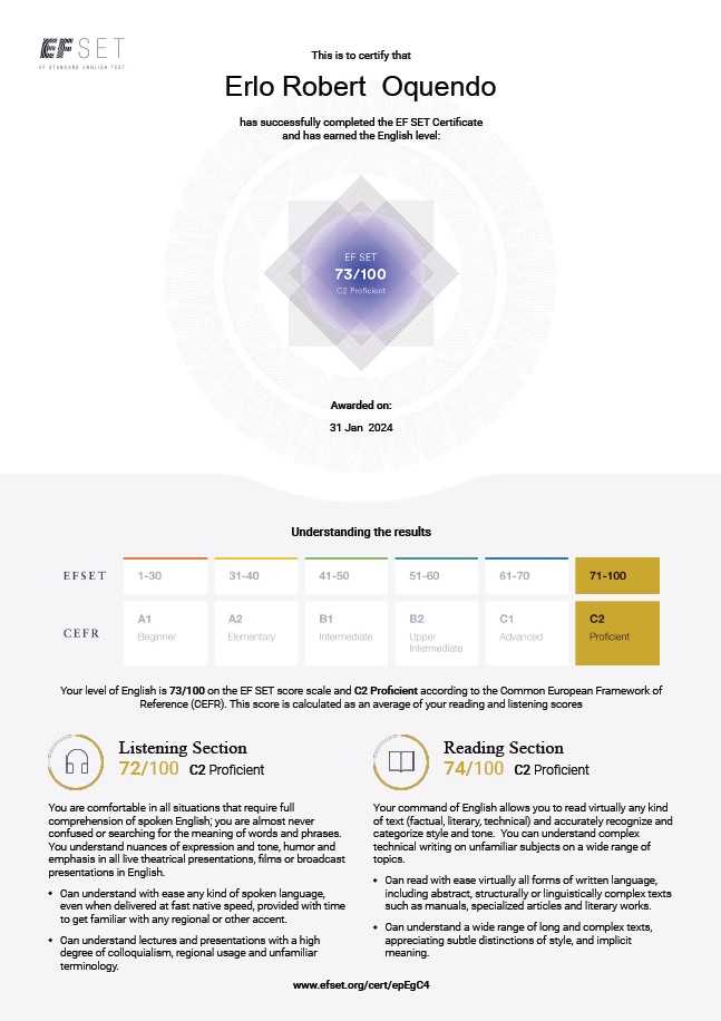 EF SET Certificate English Level C2