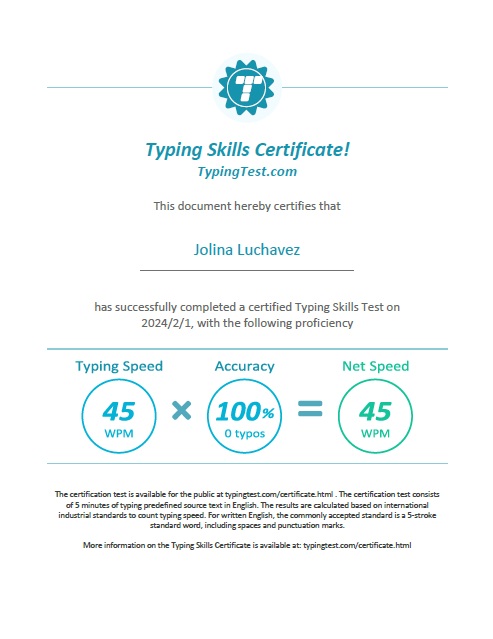 Typing Test Certificate