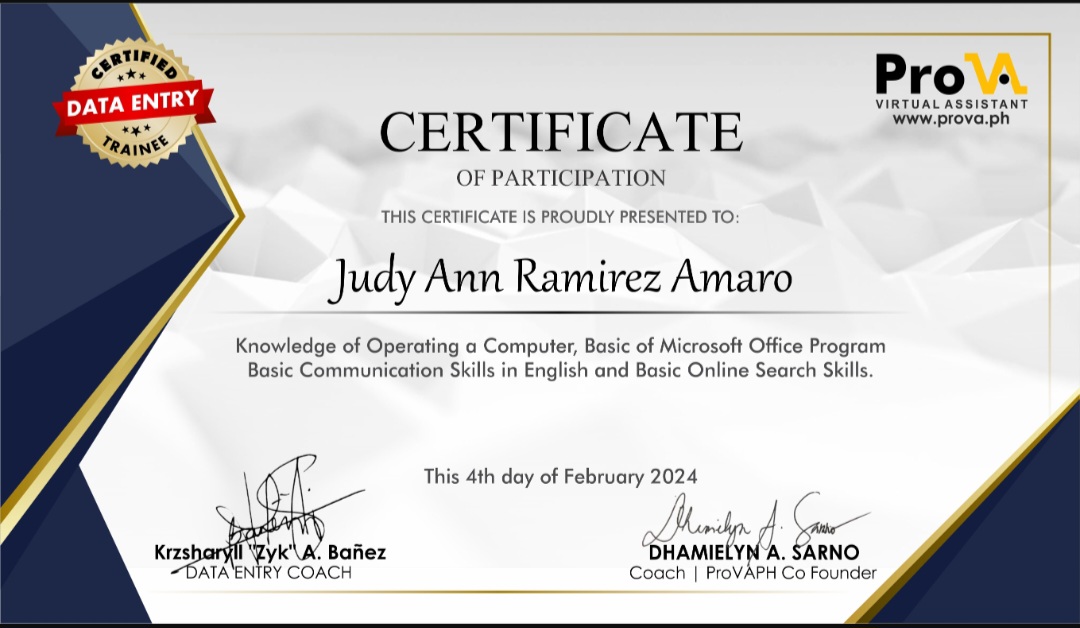 Judy Ann Ramirez Amaro // Data Entry Expert - Myprofile