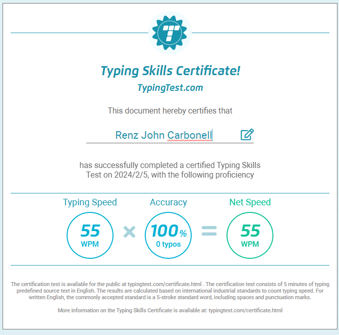 Typing test_Certificate