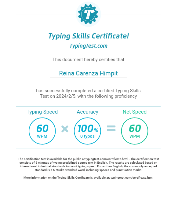 Typing Test Certificate