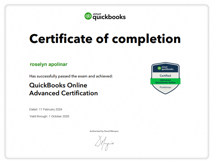 QuickBooks Online ProAdvisor Advanced Certification