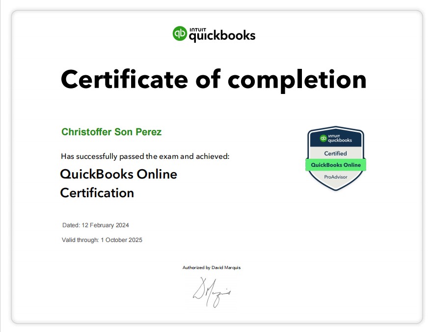 Quickbooks Pro Advisor Certificate