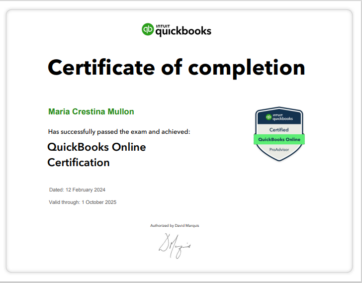 Certified QuickBooks Online ProAdvisor