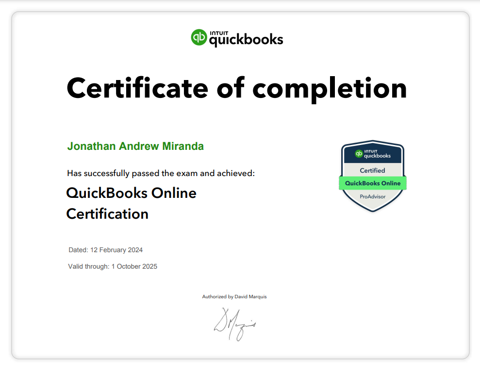 QuickBookOnlineCertification