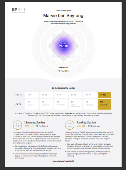 EF SET Certificate (C2 Proficient)