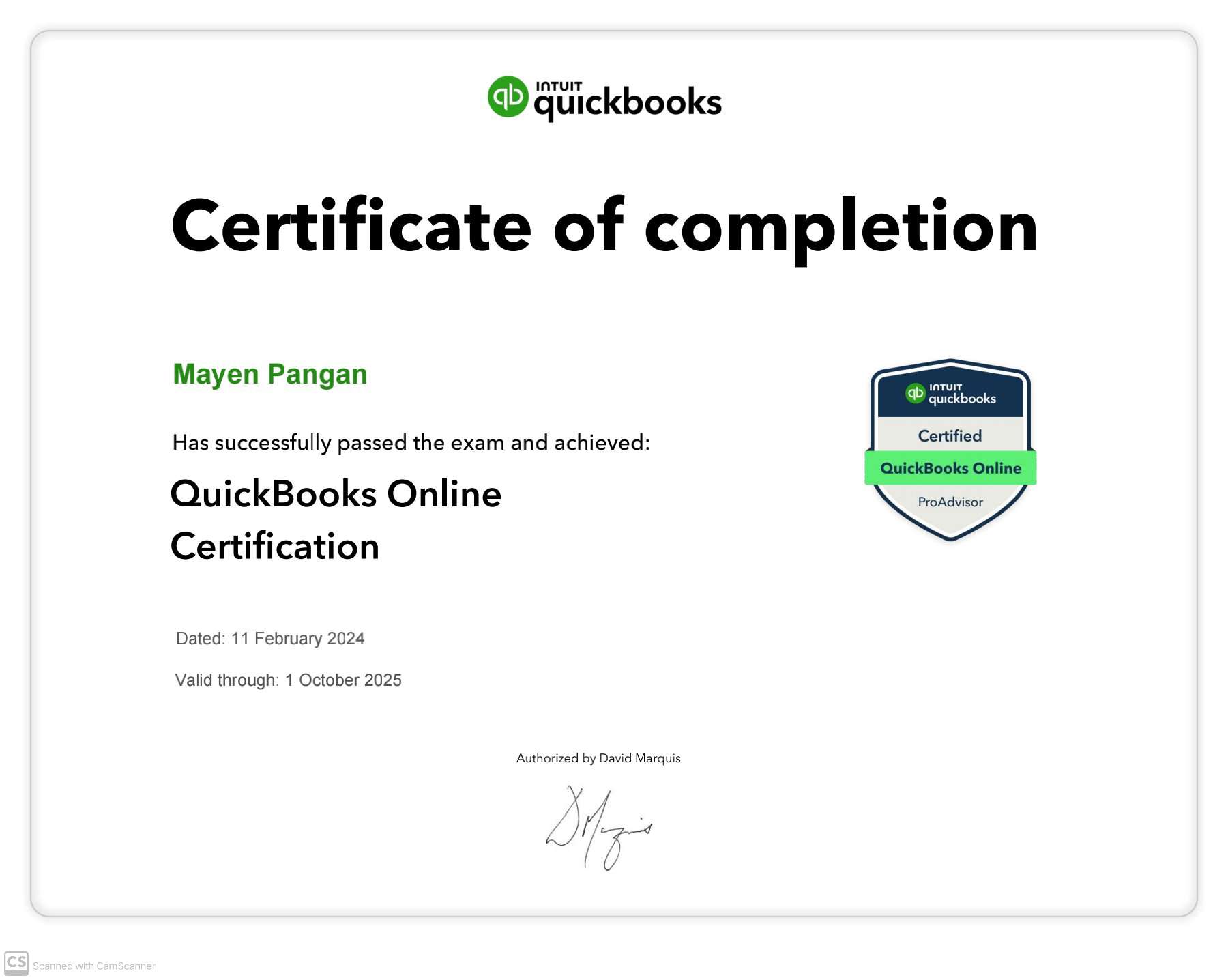 QB Certificate Online