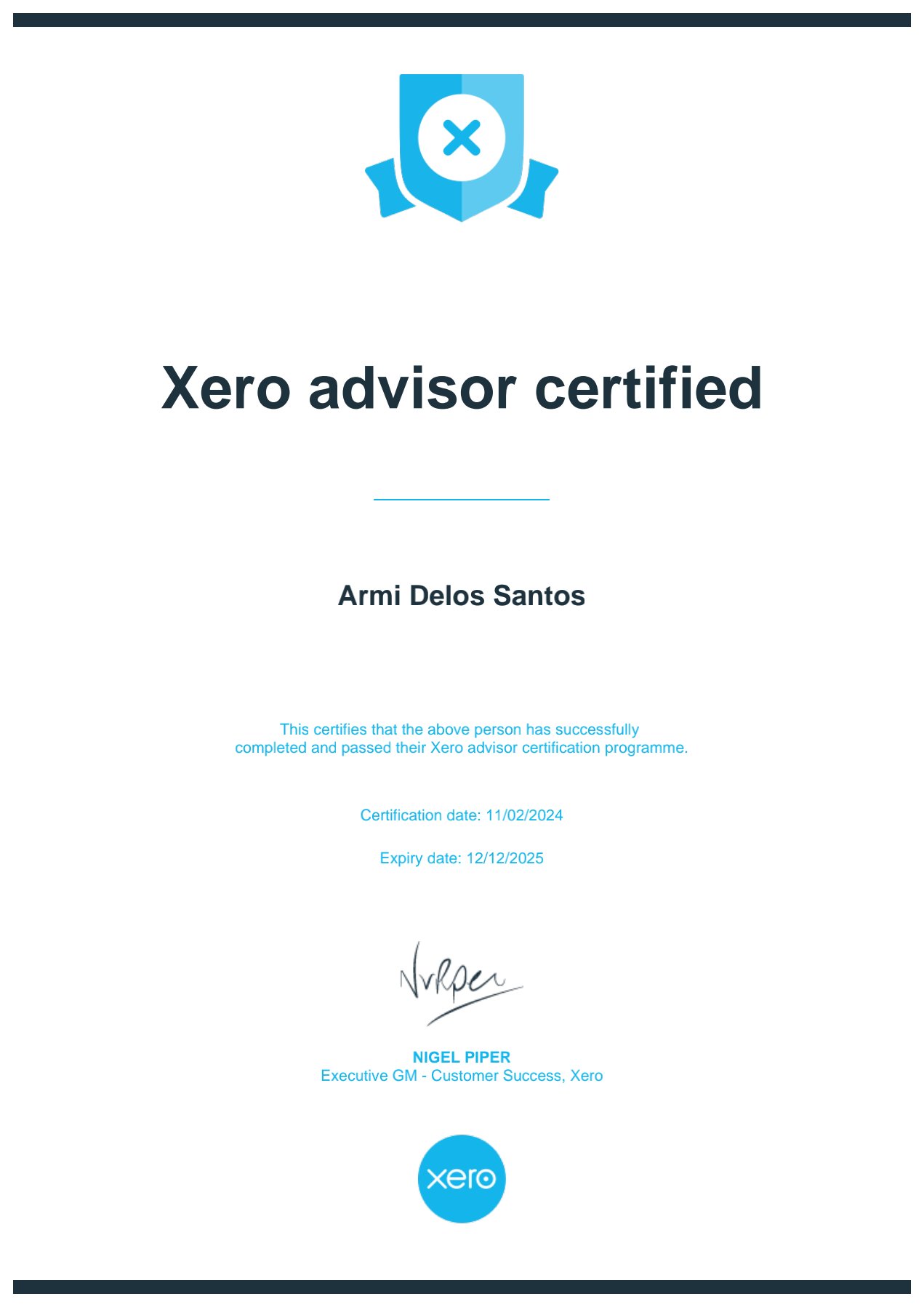 Xero Certificate