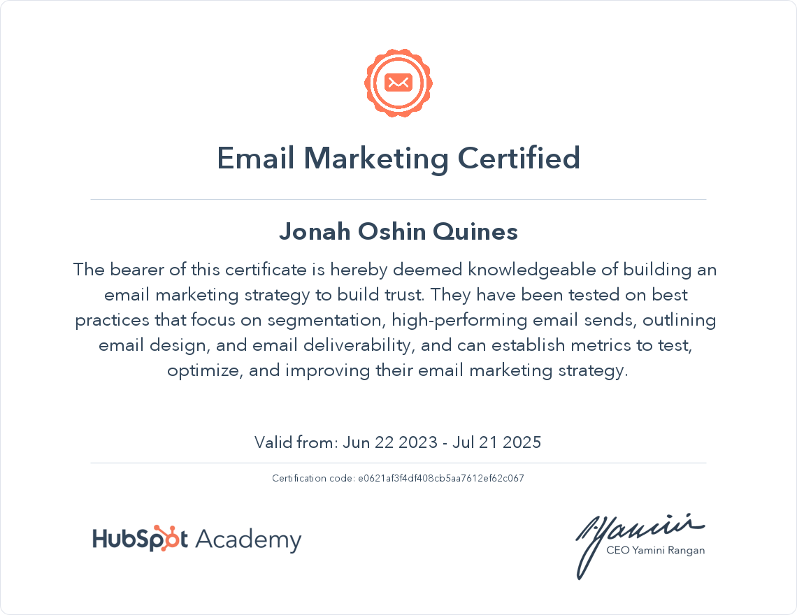 HubSpot Email Marketing Certified