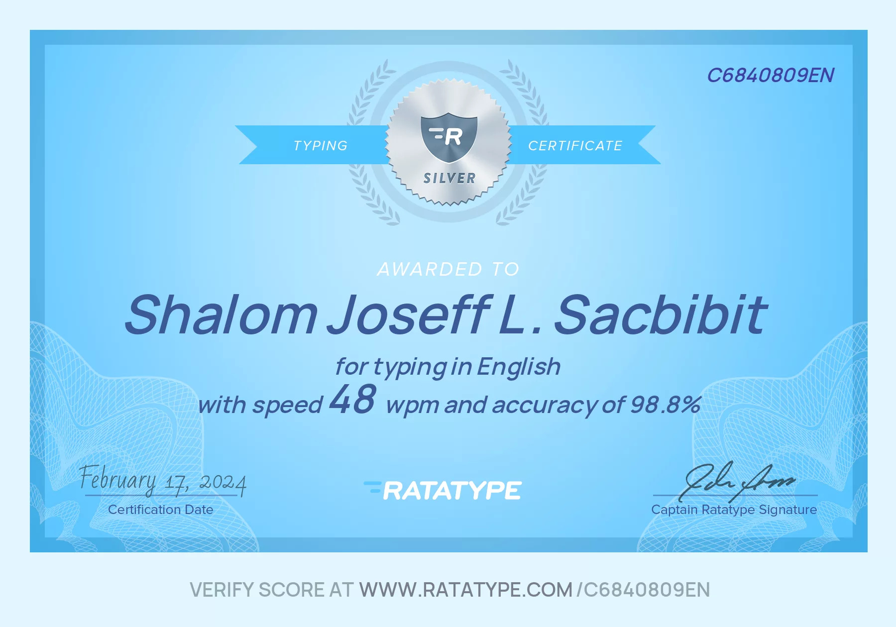 Typing Test Certificate