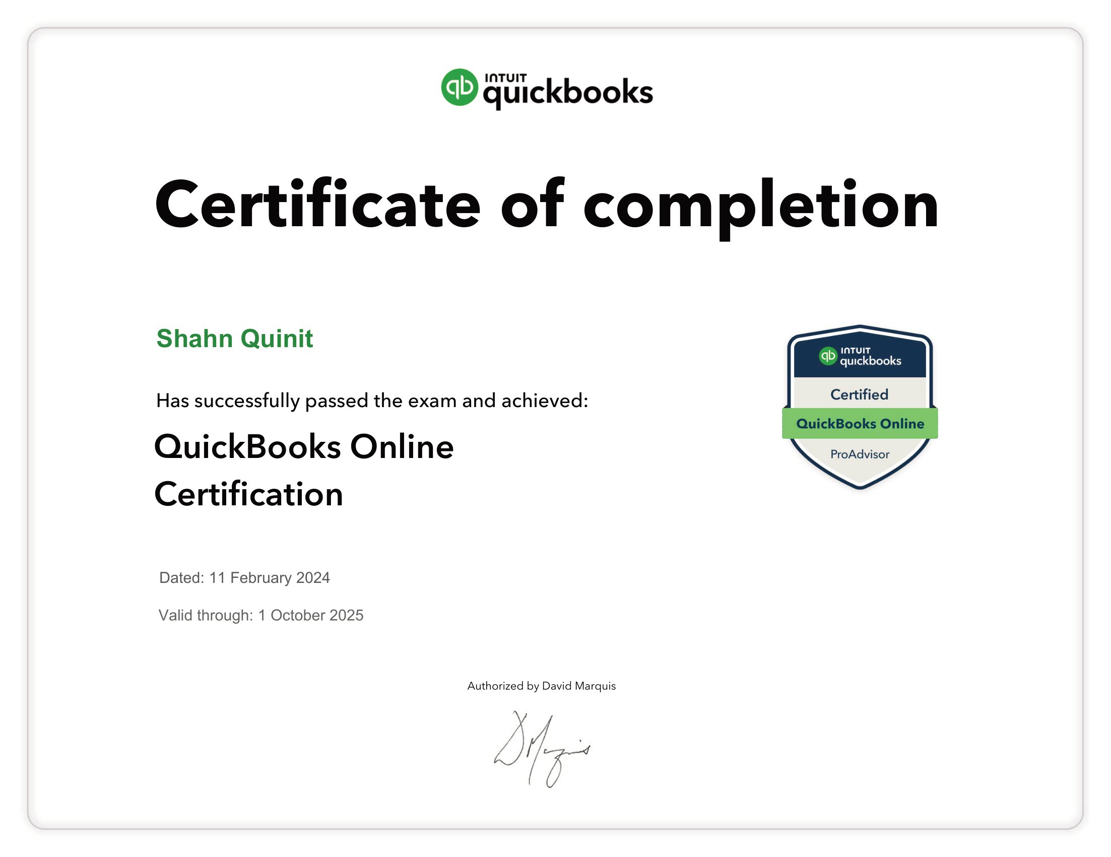 Quickbooks Online Certification - Certified ProAdvisor