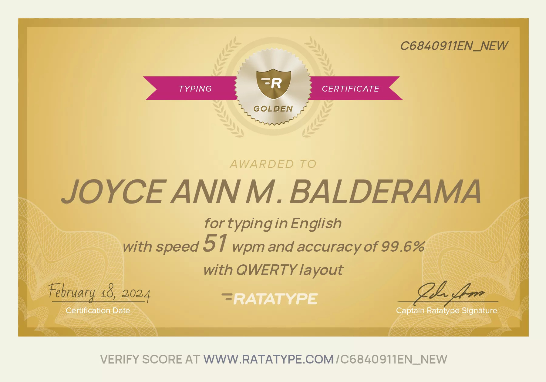 TYPING CERTIFICATE