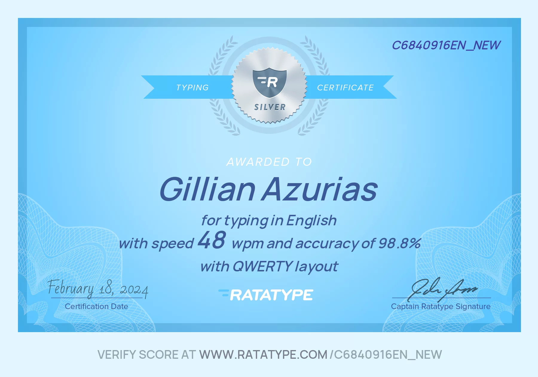 TYPING CERTIFICATE