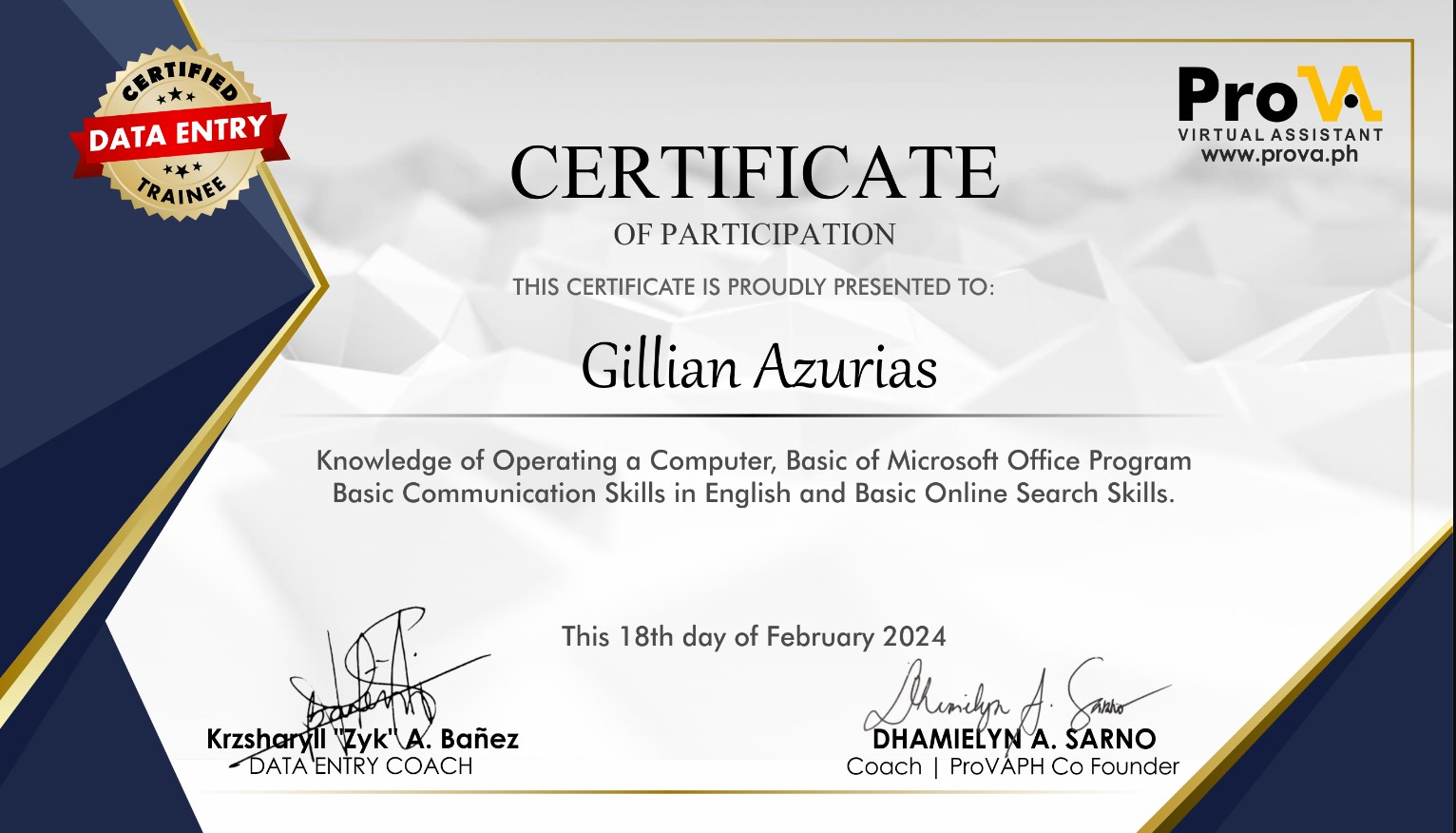 Certified Data Entry Trainee
