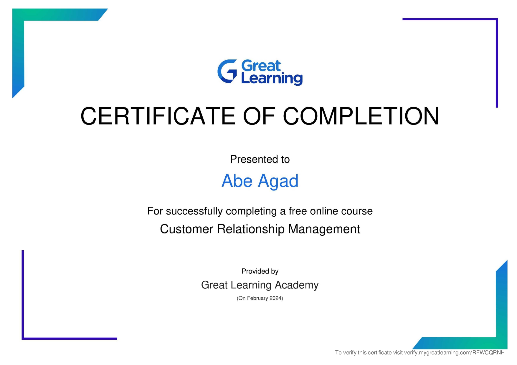 Customer Relationship Management Certificate