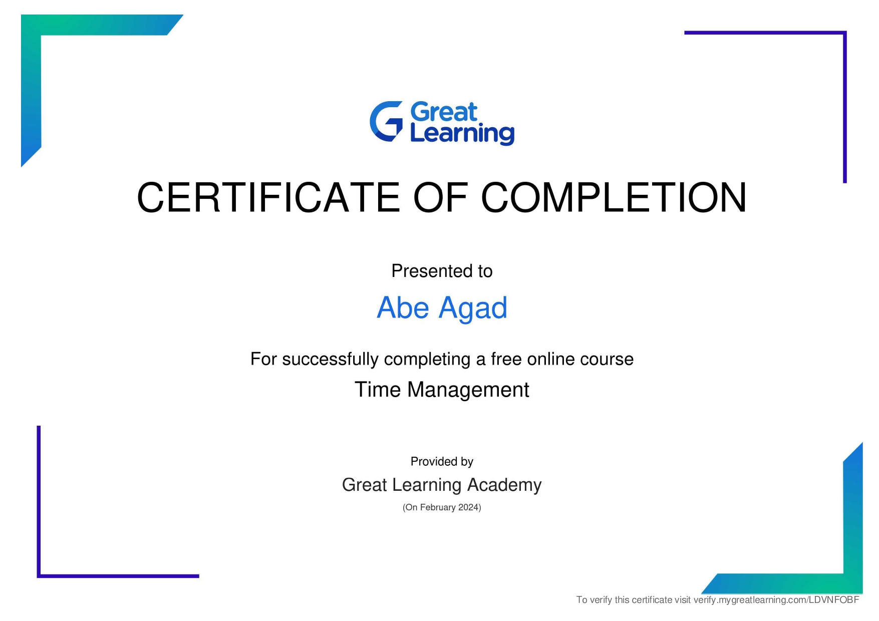 Time Management Certificate