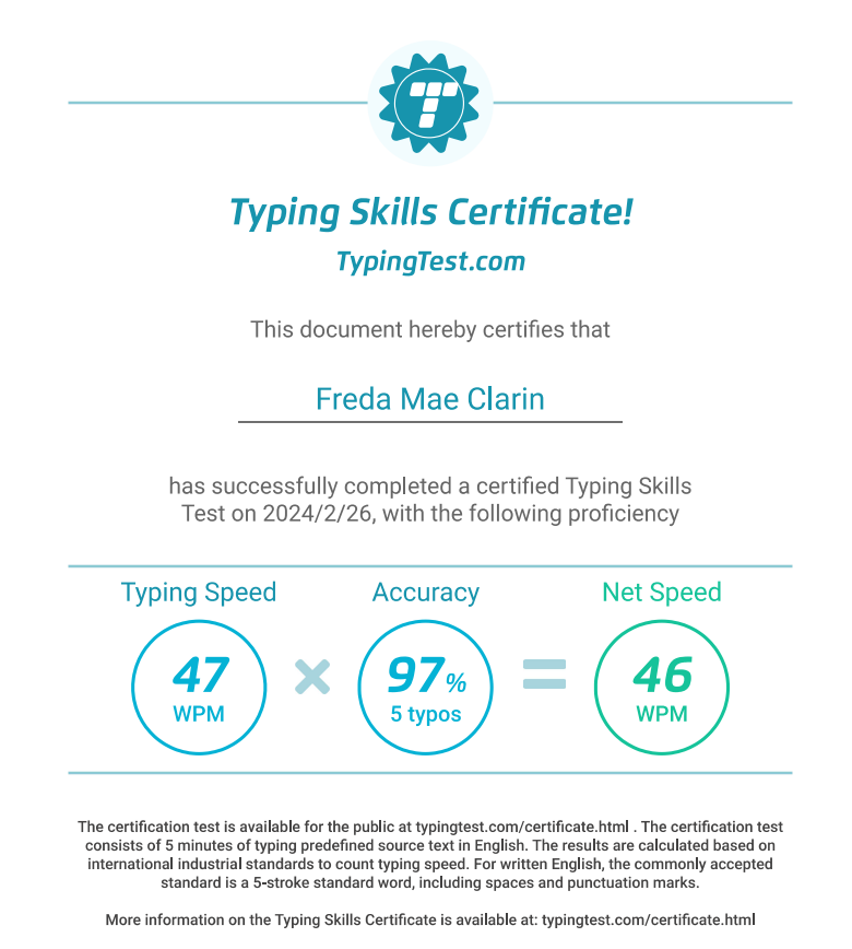 Typing Test Certificate