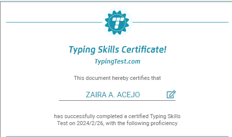 Typing Skills Certificate