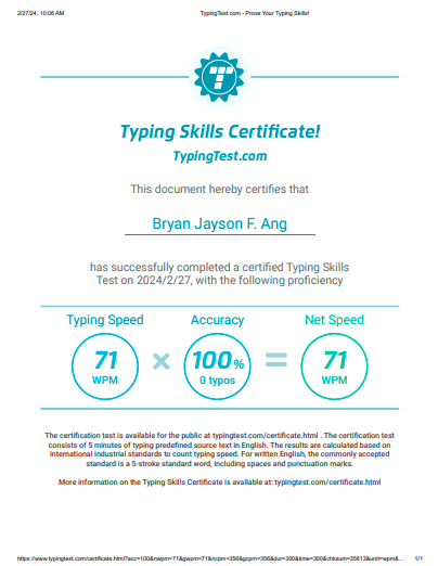 Typing Skills Certificate