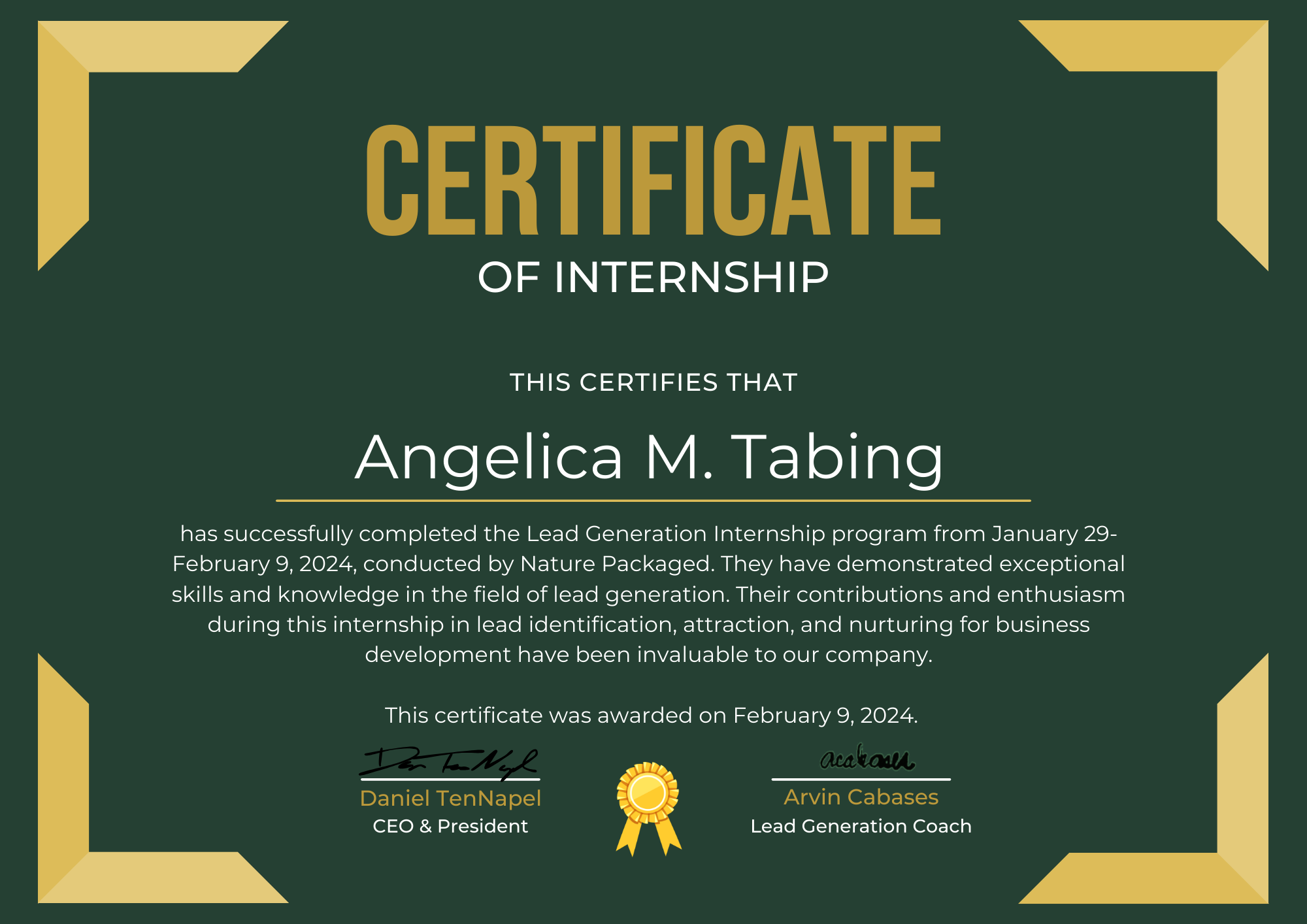 •	Certificate of Internship - Lead Generation Internship Program