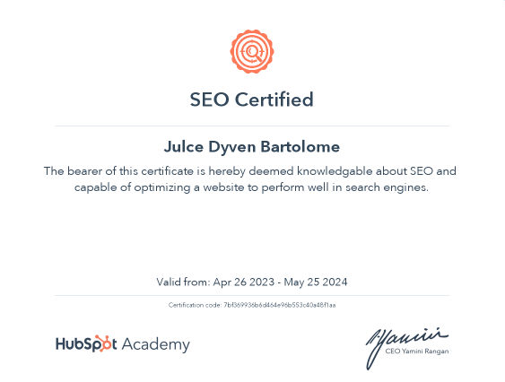 Hubspot SEO Certificate