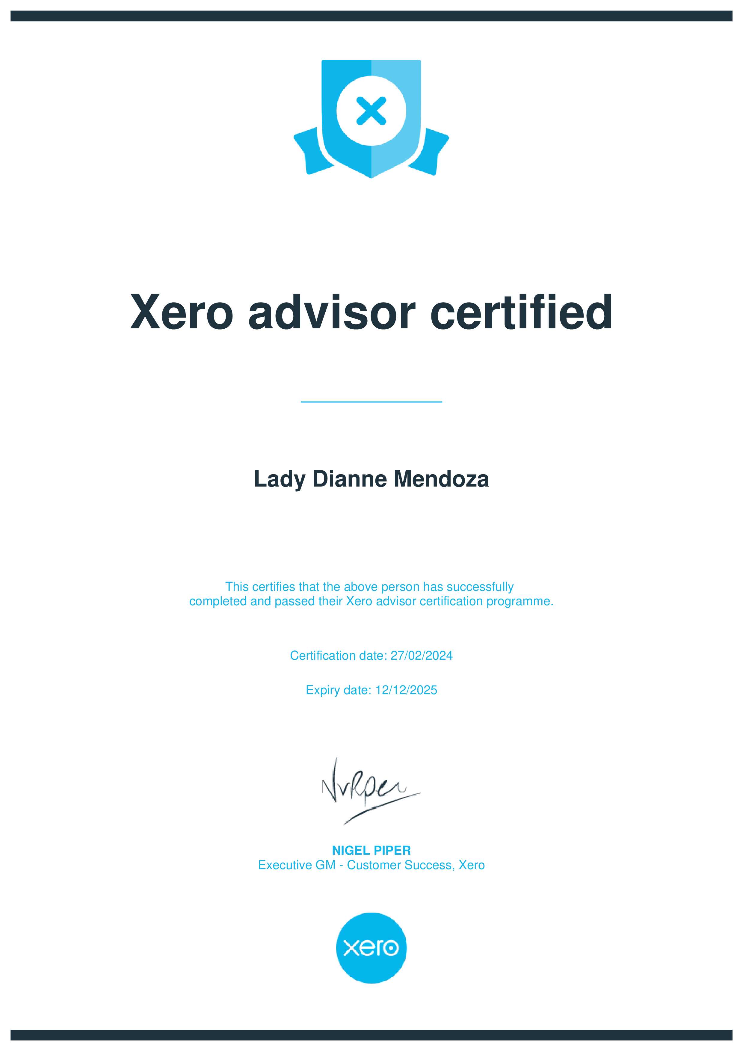 XERO Advisor Certificate