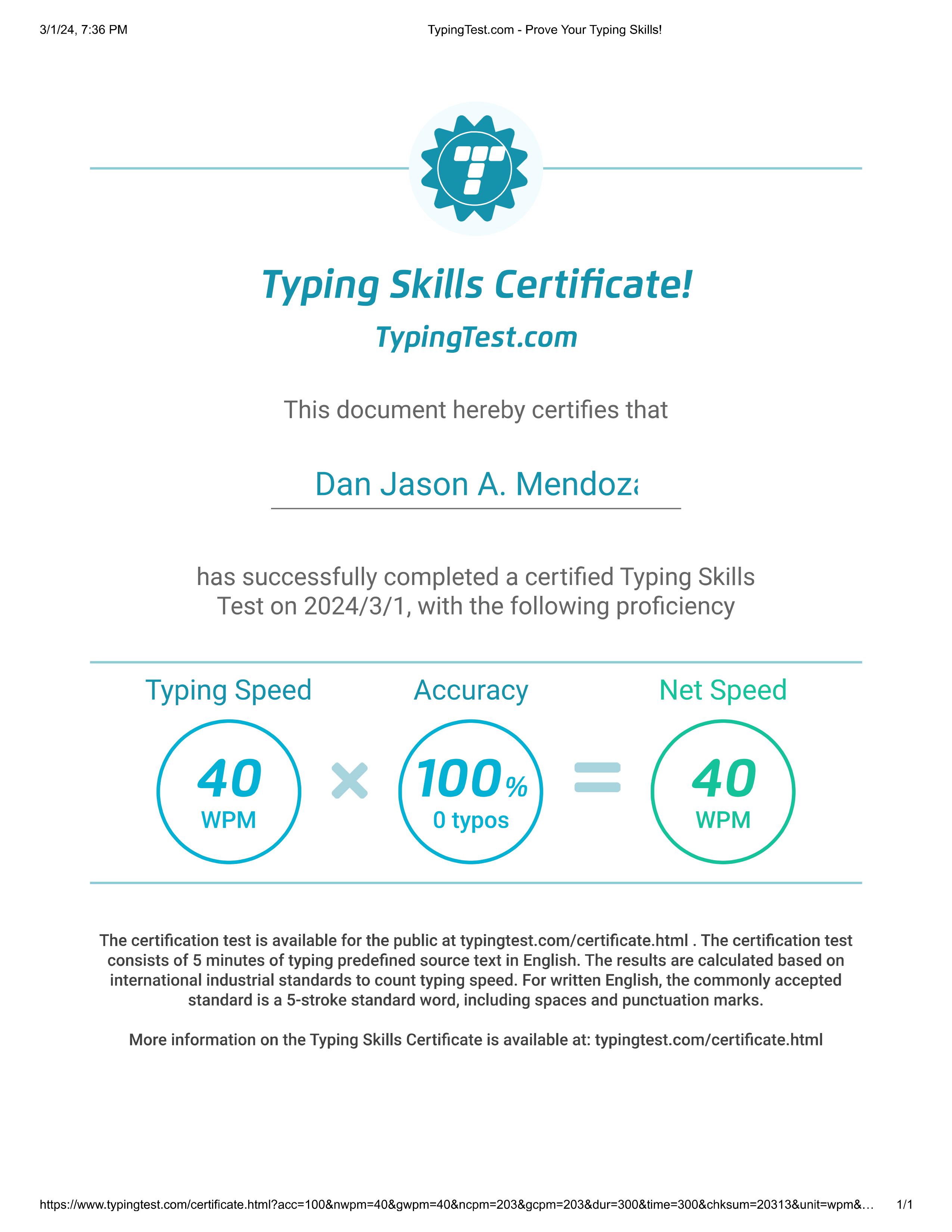 typing certification