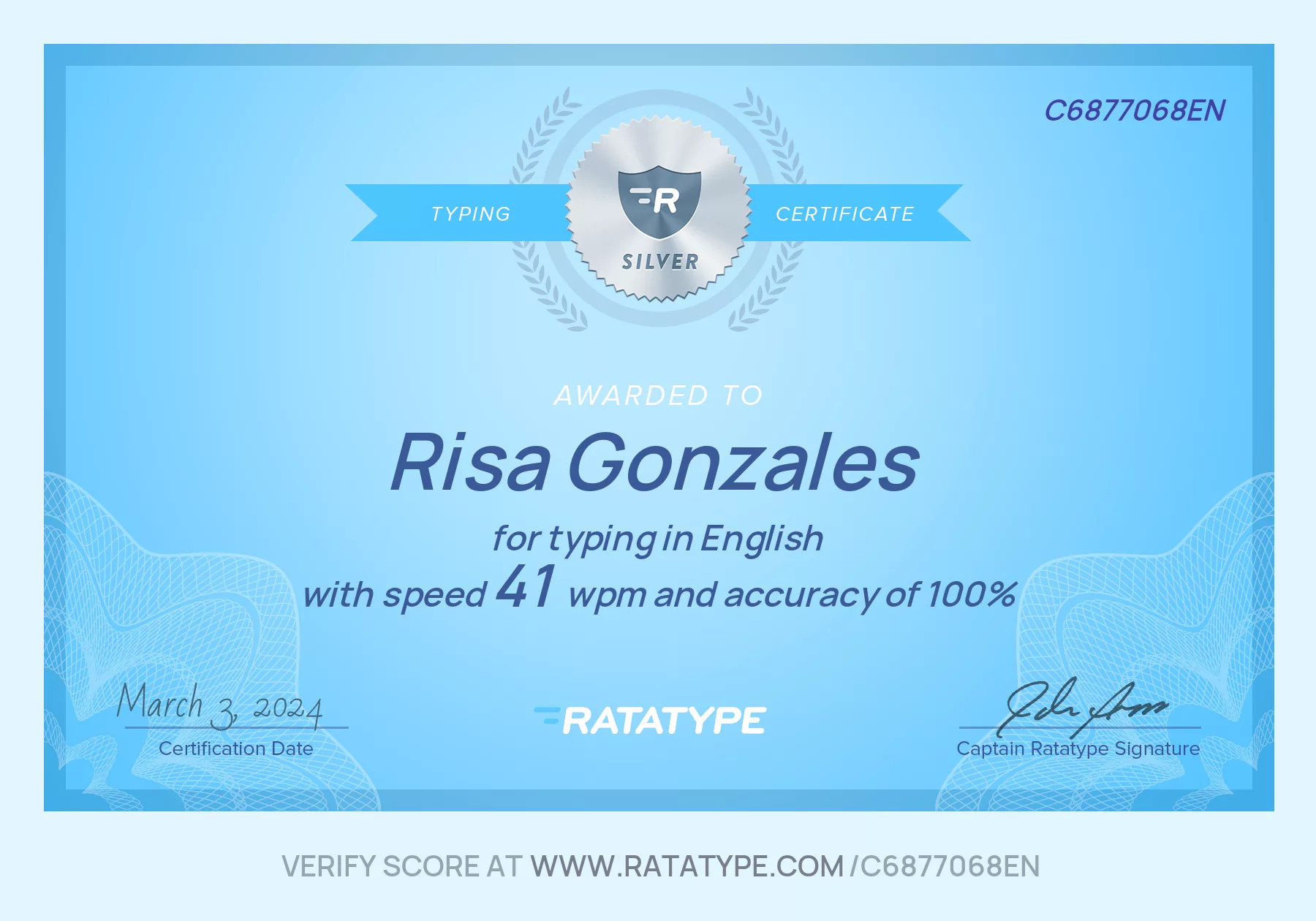 Typing Test Certificate