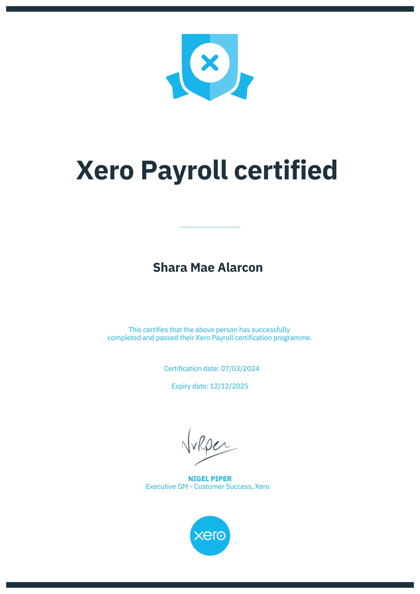 Xero Payroll Certificate