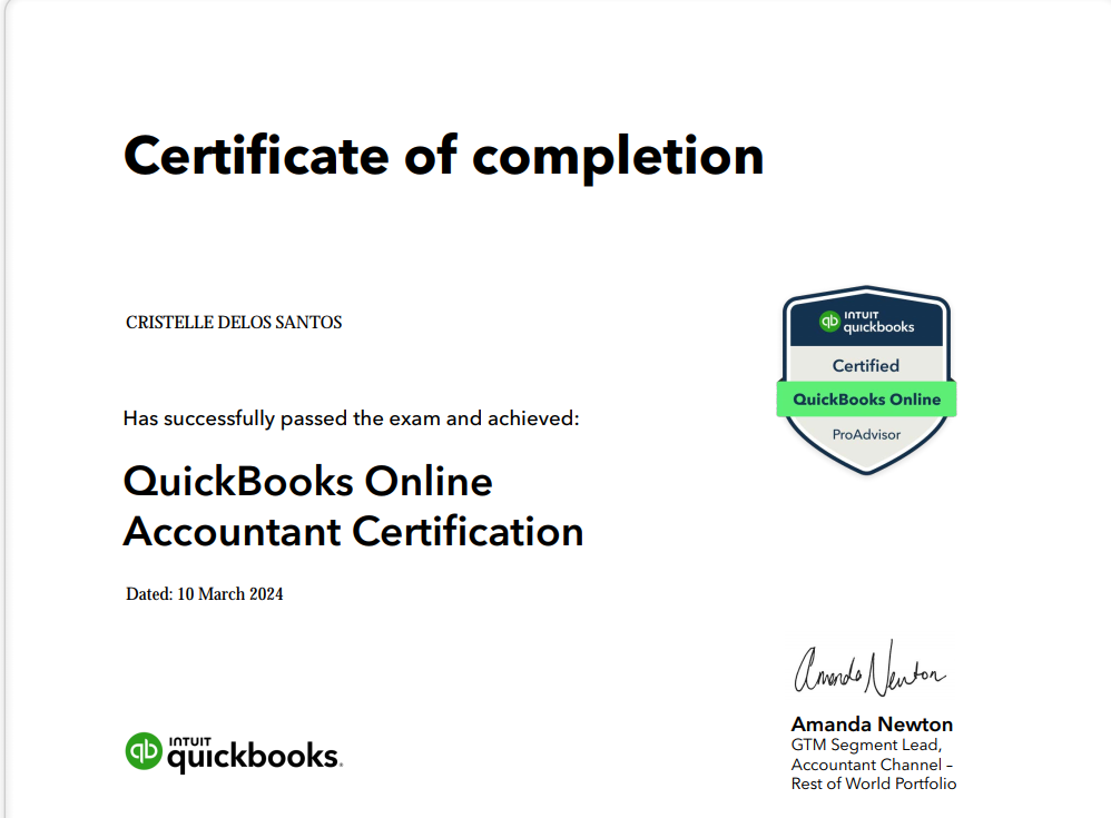 QBO CERTIFICATE OF COMPLETION