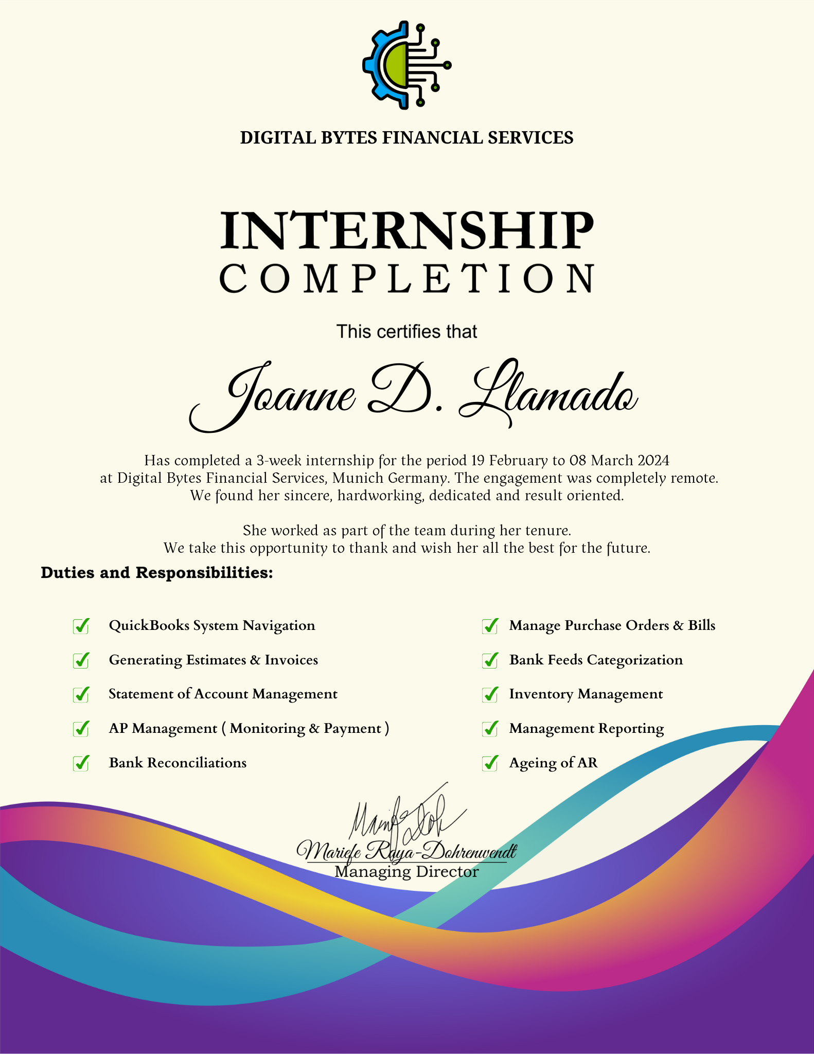 Quickbooks Internship Certificate