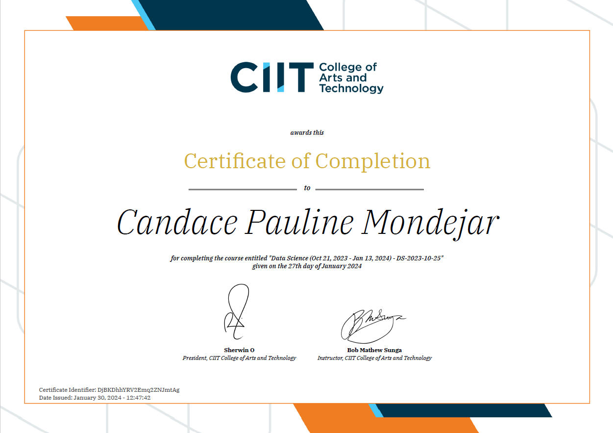 Data Science Specialist Course Certificate